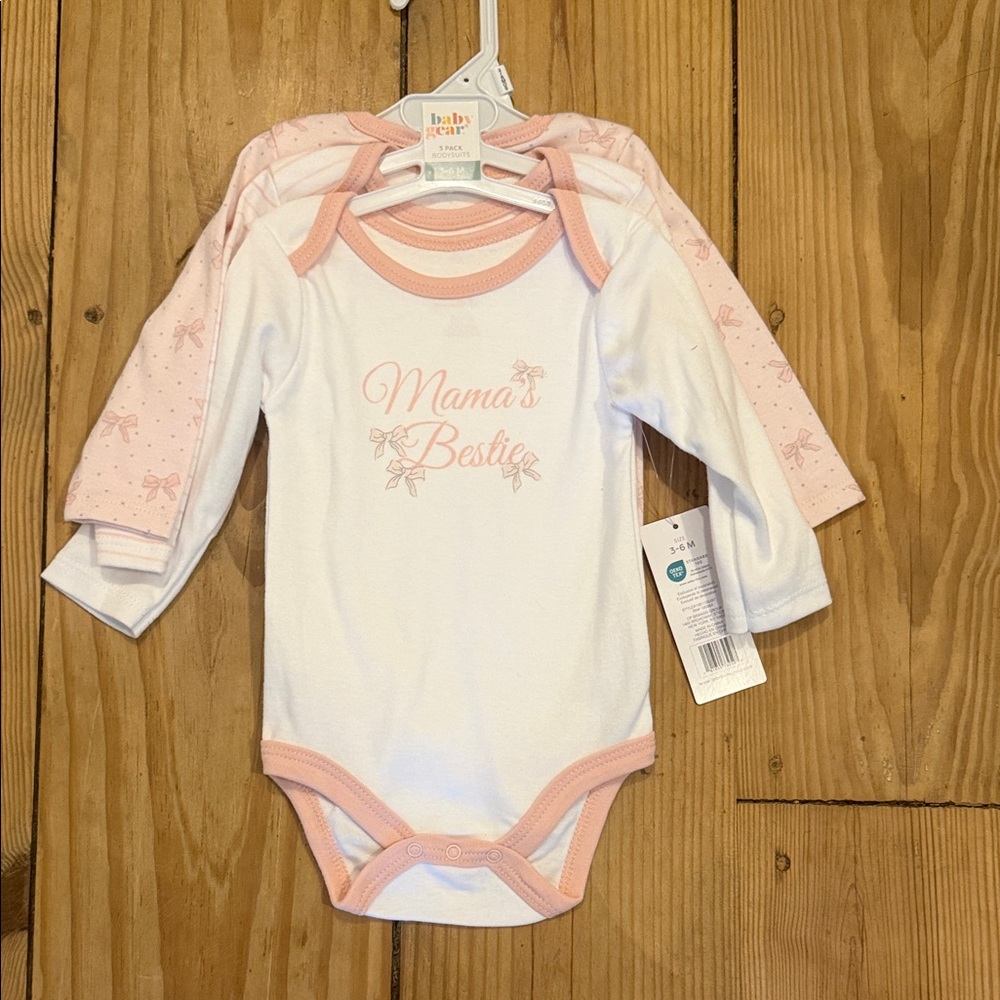 Baby Gear Pink and White 'Mama's Bestie' Bodysuit Set.  3 onesies.